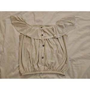 Free Kisses Eyelet‎ Blouse Womens S Cream Boho Cottagecore Off Shoulder Top